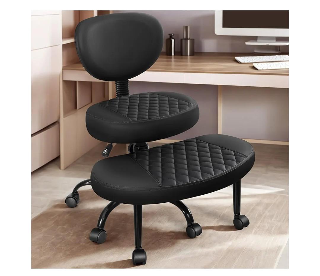 Ergonomic Cross Legged Office Chair with Wheels - Adjustable Height for Meditation, ADHD Desk & Yoga - Wide Criss Cross Design with Lumbar Support, Kneeling Chair - Black
