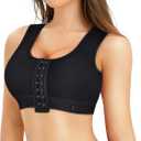BRABIC Women Front Closure Post Surgery Compression Everyday Bras for Mastectomy Support with Adjustable Straps Wirefree (Medium, Black)
