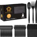 Kochorie 360 Pieces Black Plastic Cutlery Set Disposable Plastic Utensils Heavy Duty Flatware Set Includes 120 Knives 120 Forks 120 Spoons for Party Birthday