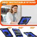 SEYMAC stock Case for iPad Pro 11-inch M5-M4 2025-2024, Shockproof Heavy Duty Case with Screen Protector, Pencil Holder, Rotating Stand, Hand Strap, Shoulder Strap, Blue