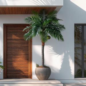 8.2FT Artificial Phoenix Palm Tree with Coconut Fruit Outdoor Indoor Decor Large Faux Coconut Silk Palm Tree Tropical Fake Tree Large Faux Sago Palm Plant for Home Yard Outside Patio Poolside