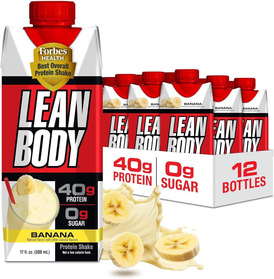 Lean Body Ready-to-Drink Banana Protein Shake, 40g Protein, Whey Blend, 0 Sugar, Gluten Free, 22 Vitamins & Minerals, 17 Ounce (Recyclable Carton & Lid - Pack of 12) LABRADA, BB Date: 05/04/26