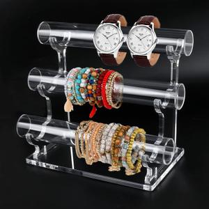 evron 3 Tier Jewelry Organizer Stand Acrylic Necklace Holder,Stylish Crystal Bangle Bracelet Holder,Jewelry Display for Selling,Invisible Detachable Watch Holder,Organizer for Men/Women
