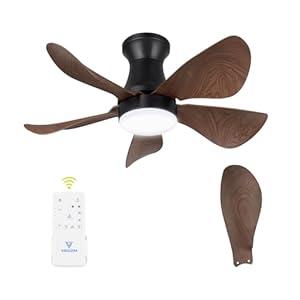FANSHAIN 30 Inch Flush Mount Ceiling Fan with Light - Small Ceiling Fan with Light for Bedroom/ Kids Room/ Small Room - Low Profile Design - Indoor/ Outdoor Use - 5 Blades Walnut