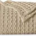 Bedsure Cooling Cotton Waffle Weave Throw Blanket - Lightweight Breathable Blanket of Rayon Derived from Bamboo for Hot Sleepers, Luxury Throws for Bed, Couch and Sofa, Light Brown, 50x70 Inches
