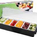 WICHEMI Fruit, Veggie & Condiment Caddy with Lid Dispenser Tray Plastic Garnish Station for Bartending & Serving Taco, Ice Cream, Salad Bar - Topping Organizer for Restaurant Supplies (6 Compartment)