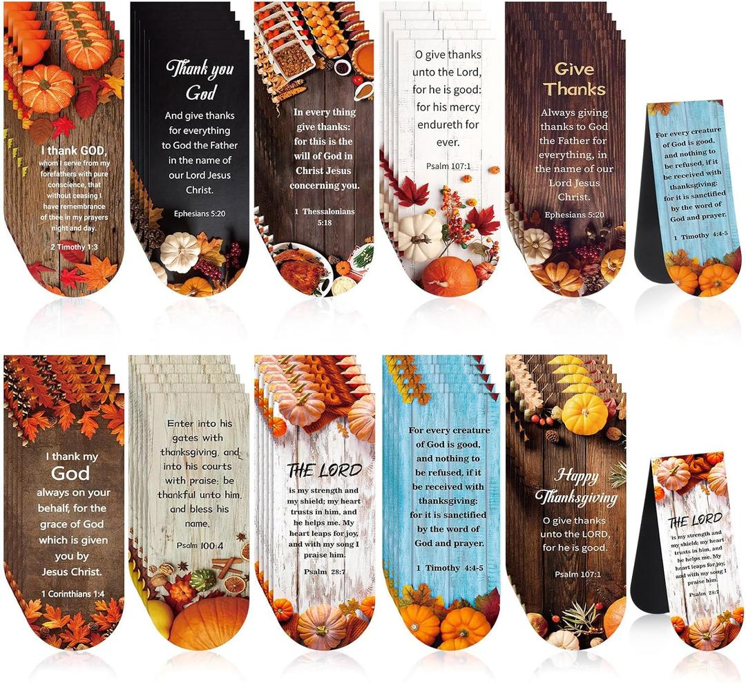 3 x Kingdder 50 Pcs Thanksgiving Magnetic Bookmarks Bulk with Bible Verse 10 Design Christian Religious Fall Magnetic Bookmarks Clips Gifts for Thanksgiving Fall Reading Women & Men Book Lovers