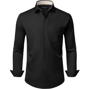 Alimens & Gentle Mens Dress Shirts Casual Long Sleeve Wrinkle Free Stretch Club Prom Party Button Down Shirt with Pocket (Black)