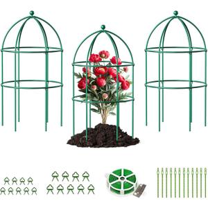 DoCred 3 Pack Garden Trellis for Climbing Plants, 15.7" x 31.5" Metal Rustproof Tomato Cage, Outdoor Indoor Flowers Potted Obelisk Trellis for Cucumber Vine Peony Lily Rose Plant Support (Green)