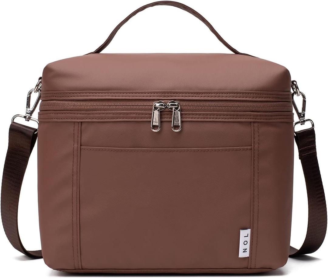 NOL Natural Organic Lifestyle Insulated Lunch Bags for Women Cooler Bag Lightweight Nylon Waterproof Lunch Box For Work (Medium(normal), Coffee)