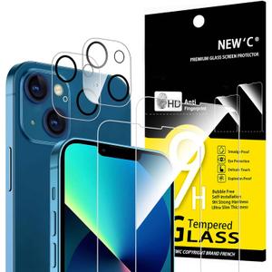 8 x NEW'C 4 Pack, 2 Pack for iPhone 13 Screen Protector (6.1 inch) + 2 Pack Camera Lens Protector, Sensor Protection,Case Friendly Tempered Glass Film