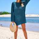 Prinbara Crochet Cover Up for Women Swimsuit Summer Bathing Suit 2025 Swim Hollow Out Bikini Swimwear Mesh Knit Beach Dress Cyan Small (Blue, S)