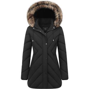Women's Winter Coat Long Puffer Jacket - Waterproof Warm Thickened Snow Coat for Women (X-Large, Black)