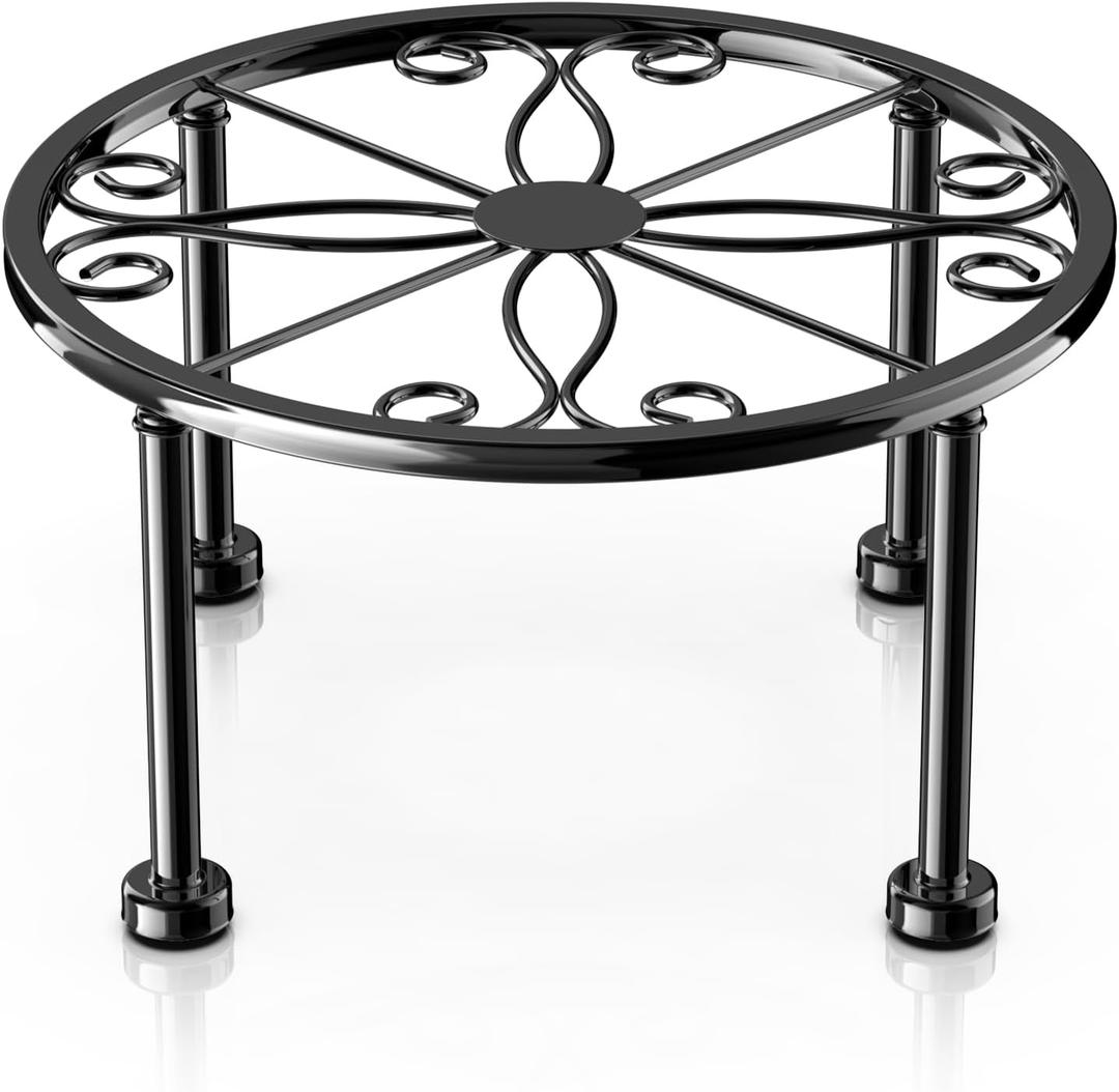 Garden Gifts Plant Lovers Gifts Black Metal Plant Stand with Anti-Slip Base Rustproof Heavy Duty Decorative Round Flower Stand Display Shelf for Indoor/Outdoor (1 Pack Glossy Black)