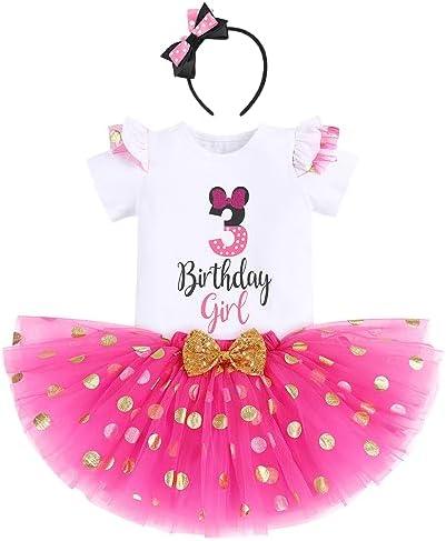 IBTOM CASTLE Cake Smash Half 1st 2nd 3rd Birthday Girl Princess Polka Dots Ruffle Skirt Set ONE Party Costume Headband 3 YEARS