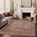 Bavni Clearance 9x12 Area Rugs for Living Room, Machine Washable Rug Non Slip, Vintage Chenille Distressed Print Carpet, Large Low Pile Ultra-Thin Lightweight Rugs for Bedroom, Dining Room, Spice Sky