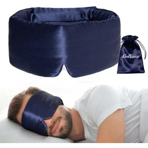 100% Natural Silk Eye Mask for Women Men, Soft Pressureless Cooling Blackout Eye Covers for Sleeping, Large Size Sleep Mask fits All Heads Adjustable, 1PC, Navy Blue