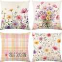 wyooxoo Farmhouse Pillow Covers 18x18 Set of 4 Spring Pink Throw Pillow Covers Floral Decorative Cushion Cases for Sofa Couch Living Room Outdoor Home Decor
