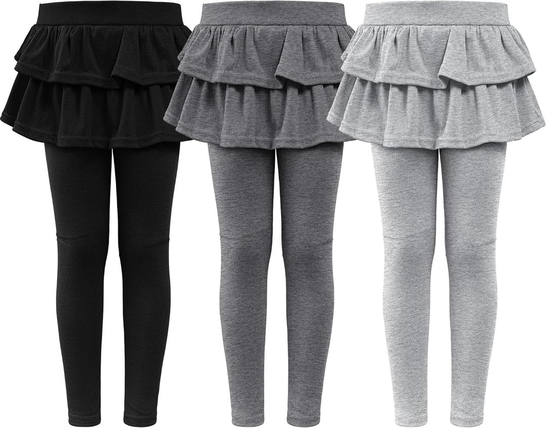 Girls Leggings with Skirt for Girls Kids School Uniform Pants Toddler Ruffle Pants Tutu Pull On Warm Clothes (7-8 Years, Black, Dark Gray, Light Gray)