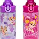 Zak Designs PAW Patrol Sage Kids Water Bottle For School or Travel, 16oz Durable Plastic Water Bottle With Straw, Handle, and Leak-Proof, Pop-Up Spout Cover, 2-Pack Set (Skye & Friends)