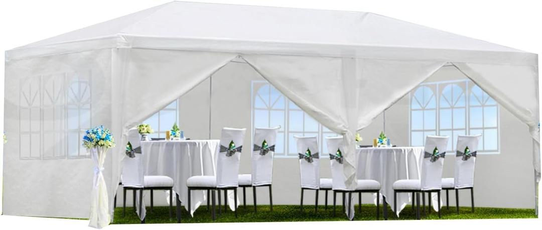 10x20 Party Tent, Outdoor Wedding Tents with 6 Removable Sidewalls, Gazebo Shelter for Parties Patio, Outside Waterproof Canopy Tents, Party Wedding BBQ Events Tent White