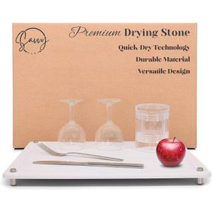 Diatomite Dish Drying Mat for Kitchen Counter (15.7" x 11.8")  Fast Drying Stone Tray with Non-Slip Feet, Elevated Design & Marble Finish, Water Absorbent Countertop Protector