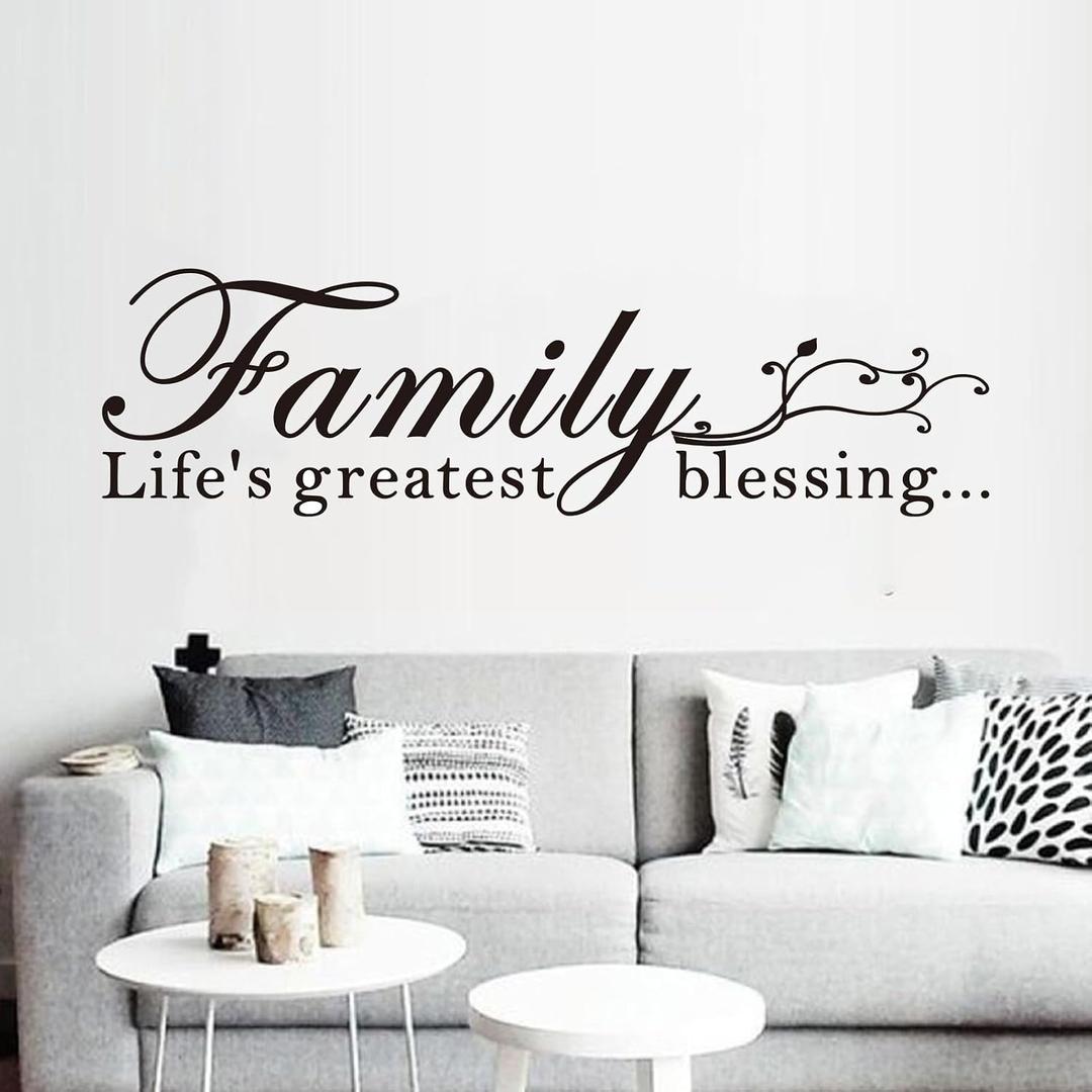 Motivational Home Wall Decals for Bedroom: Inspirational Family Quotes Vinyl Art Wall Stickers for Living Room Kitchen Apartment Bathroom - Family Life's Greatest Blessing 45" X 12.6"