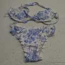 SHENHE Women's 2 Piece Bandeau Bikini Sets Floral Print Scalloped Boho Strapless Swimsuits Small