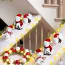 Polar Bear Christmas Staircase Decorations Set Banister Christmas Decoration with 6 Pcs Skiing Polar Bears Artificial Snow Blanket LED Lamp Xmas Hat Scarf for Home Xmas Stairs Decor