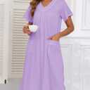 HALCYEEN Nightgowns for Women Soft Victorain Cotton Nightshirts Womens House Sleepwear for Wife with Pockets(Purple,M) (M)