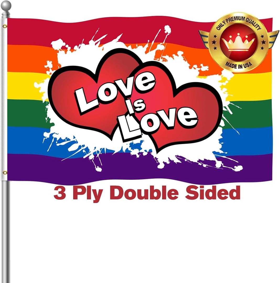 LGBTQ Pride Flag 3x5 Outdoor Double Sided 3-PLY Heavy Duty Lesbian Gay Bisexual Transgender Pride Rainbow Flags Banners with Brass Grommets for Indoor Outdoor Decorations