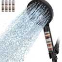 Filtered Shower Head with Handheld, High Pressure 9 Spray Mode Matte Black Showerhead with 4 Filters, Detachable Shower Head, Water Softener Filters Beads for Hard Water - Remove Chlorine