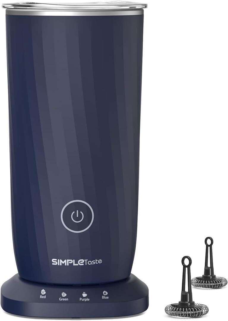 SIMPLETASTE Milk Frother, 4-in-1 Electric Milk Frother and Steamer, Automatic Warm and Cold Foam Maker and Milk Warmer for Latte, Cappuccinos, Dark Blue (Medium)