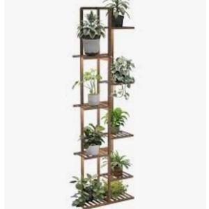 Solatmos Bamboo Plant Stand With Grow Lights Indoor Plants Outdoor Corner Plant Shelf Flower Stands for Living Room Patio Garden Corner Balcony (Brown, 8 Tier) Luna
