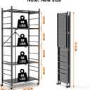 Himix Storage Shelves with 20 Hooks, 5-Tier Foldable Shelves for Storage, Folding Shelf Unit Pantry Shelves Bookshelf with Wheels, Vendor Display Racks for Craft Shows, Home, Grey - No Assembly