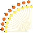 4 x 100Pcs Fall Pumpkins Cocktail Picks 4.7 Inch, Pumpkins Fancy Toothpicks Bamboo Appetizer Toothpicks Fruit Skewers for Food Sandwich Drinks Autumn Theme Thanksgiving Day Party Decorations