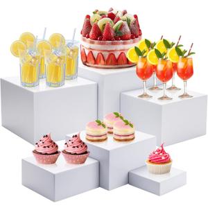 6Pcs Buffet Risers Dual-Sided Food Riser for Buffet Table Acrylic Cube for Display Reversible Stand Shelf for Catering Dessert Versatile Kitchen Countertop