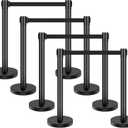 XPCARE Crowd Control Stanchion, 8 Pieces Stanchion Set with 6.6ft/2 m Black Retractable Belt, Stanchion Retractable Belt Barriers, Black Crowd Control Barrier Metal Base, Easy Connect Assembly