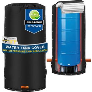 Water Pressure Tank Insulated Cover, 28Dia x 64H in, Black