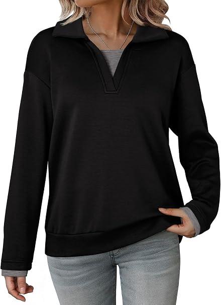 Dokotoo Sweatshirt for Women Long Sleeve V Neck Color Block Oversized Casual Pullover Sweatshirts Tops S
