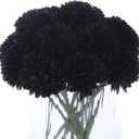 Kimura's Cabin 20Pcs Black Fake Ball Flowers Artificial Silk Chrysanthemums Faux Mums Flower Bouquets for Halloween Home Festive Party Decor Kitchen Table Centerpiece(Black)