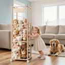 Ostutry Stuffed Animal Storage with Wheels - Wood Stuffed Animals Organizer Holder Zoo Large Capacity Plush Toy Cage with Elastic Band for Playroom, Bedroom, Nursery