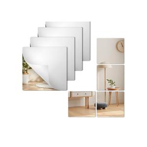 4 Pack Shatterproof Acrylic Mirrors Tiles Self Adhesive Wall Mirror Stickers Unbreakable Plastic Full Length Mirror Sheets Decors for Home Bathroom Bedroom Gym Door Wardrobe Use, 8 x 8 Inches
