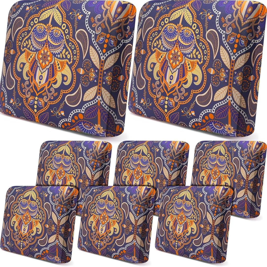 8 Pcs Outdoor Cushion Covers Tropical Patio Couch Covers 25 Inch Stretchable Furniture Cushion Covers, Bohemian Elegant Summer Indoor Sofa Replacement Seat Covers