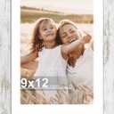 Hongkee 9x12 Picture Frame with Glass, Display Pictures 7x10 with Mat or 9 x 12 without Mat - Wall and Tabletop, 9 by 12 Photo Wooden Frames (Distressed White, 1 Pack)