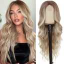 NAYOO Long Blonde Wavy Wig for Women - 26 Inch Middle Part Curly Synthetic Heat Resistant Fiber Wig for Daily Party Use (Ombre Dirty Blonde)