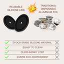 Reusable Coffee Capsule Lids for Original Nespresso Pods Vertuoline, Food Grade Silicone Caps for Any Sizes of Reusable Nespresso Refillable Capsule with Scoop and Brush (Black)