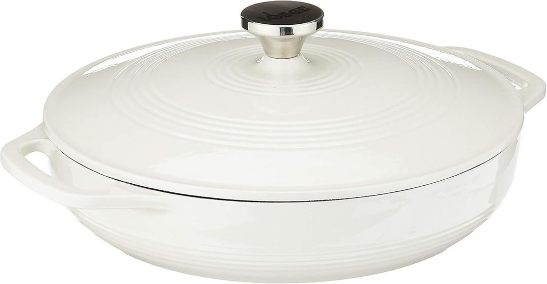 Lodge Essential Enamel Braiser - Refrigerator- & Oven-Safe up to 500 F - Heat-Retaining, Induction-Safe & PFAS-Free Enamel Cookware - 3.6 Quart, Oyster White
