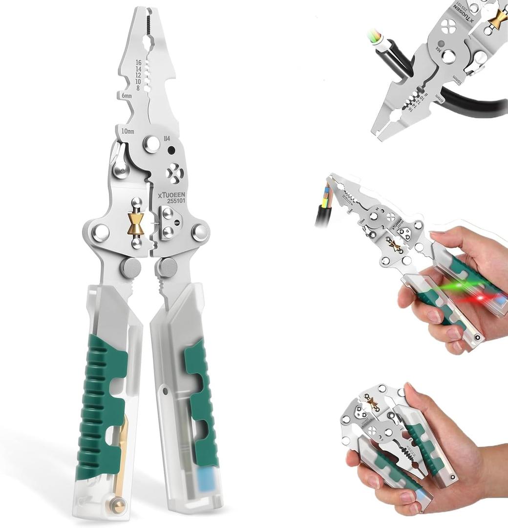18 in 1 Foldable Wire Stripper with, Wire Strippers with Voltage Detector, Multifunctional Wire Stripping Pliers for Cutting And Pulling Wires Cable, Cable Cutters with Plier, Crimper