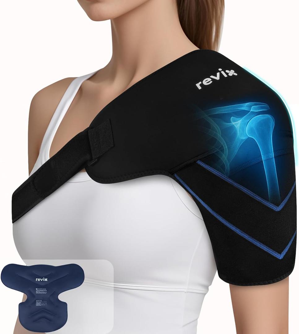 REVIX Shoulder Ice Pack Wrap, Ice Shoulder Brace for Rotator Cuff and Arm, Reusable Gel Cold Therapy Wrap for Discomfort Relief & Muscle Relaxation (Medium, Black)